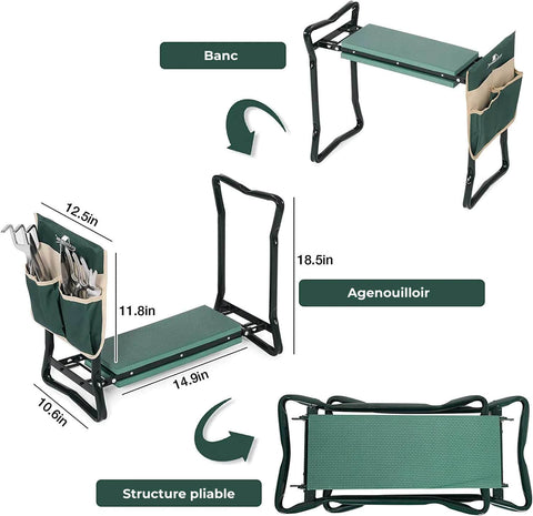 Banc de jardin anti-douleur 2-en-1
