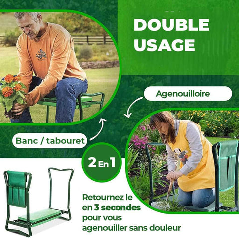 Banc de jardin anti-douleur 2-en-1