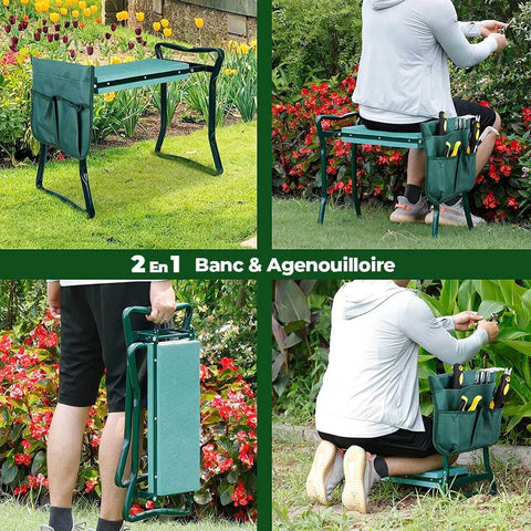 Banc de jardin anti-douleur 2-en-1